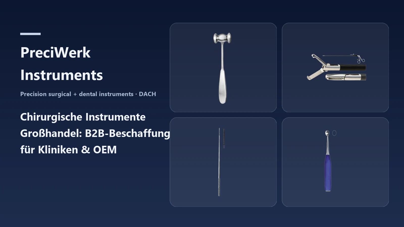 Chirurgische Präzisionsinstrumente aus Edelstahl in geordneter Flat-Lay-Anordnung für den B2B-Klinikgroßhandel
